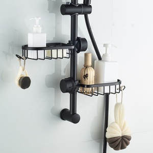 Étagère de Douche <span class=keywords><strong>D</strong></span>étachable Fonctionnelle et Robuste Noire et Argentée, Sans Perçage, pour Cuisine et Salle de Bain, <span class=keywords><strong>en</strong></span> Métal, <span class=keywords><strong>En</strong></span> Stock - Product Image 6
