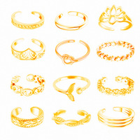 Lot de 12 bagues d'orteil ajustables pour femmes, motif nœud de lotus micro-pavé en strass, en alliage, pour doigts et phalanges