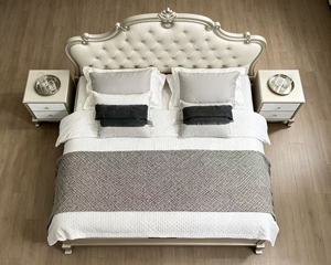 Premium Queen Size Silver Finish <b>Bed</b> With Cream Diamond Tufted Ornate Carved Nailhead Headboard For Luxury Bedroom - Product Image 2
