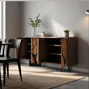 Mobile TV in Legno Massello Vintage JINXI, Mobile da Ingresso, Scarpiera Stile Wabi-Sabi, Credenza <span class=keywords><strong>con</strong></span> Intaglio a Foglia in Rilievo - Product Image 6