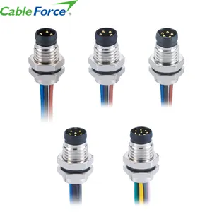 IP67 Tahan Air M8 A Kode Male/Female Panel Konektor 3 4 5 6 8 Pin Depan/Belakang dengan Kabel Tunggal Pemasok Pabrik Cina