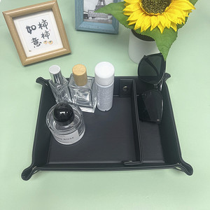 Leather entryway desktop <b>storage</b> box, large capacity PU key and <b>remote</b> <b>control</b> tray, divider tray. - Product Image 2