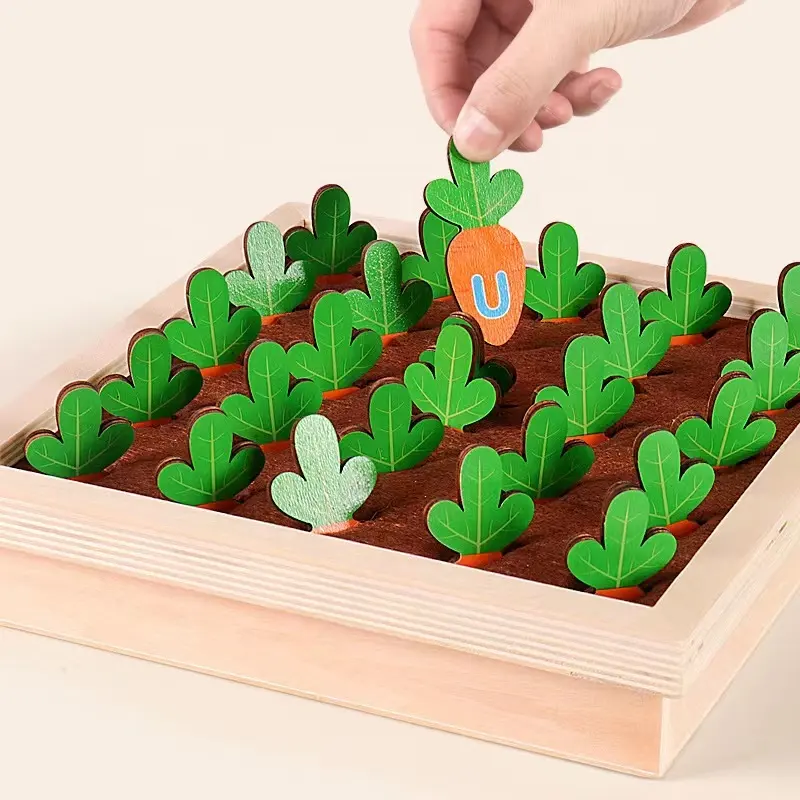 Baby Montessori Holz spielzeug für 1 2 3 Jahre alte Jungen Mädchen Karotten Ernte Gedächtnis Sortier spiele Alphabet Lernen Kreatives Spielzeug