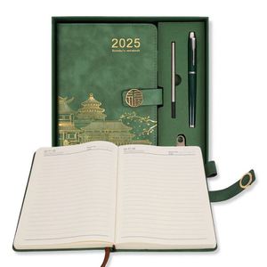 Luxury Business Gift <b>Set</b> Customized Logo A5 Leather <b>Notebook</b> China Hardcover Style with Sewing Binding - Product Image 6