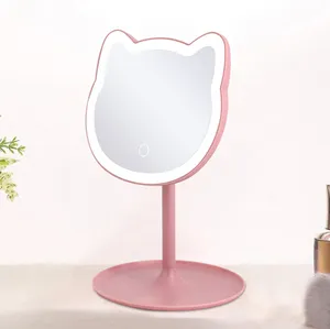 נייד השתקפות עומד בעלי החיים זכוכית ורוד קוסמטי מראה hd איפור espejos עם led אורות שולחן שולחן מראה סט