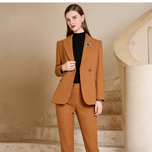 Nuevo Traje de Pantalón Color <span class=keywords><strong>Camel</strong></span> para <span class=keywords><strong>Mujer</strong></span>, Tacto Suave, <span class=keywords><strong>Blazer</strong></span> con Cuello de Solapa, para Uso Diario Profesional Contemporáneo y Salidas de Fin de Semana - Product Image 4