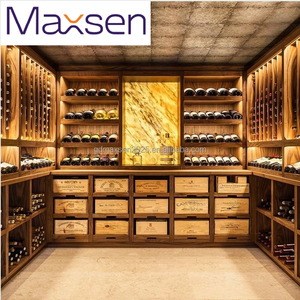 خزانة نبيذ أفقية بتصميم عتيق مع رف خشبي للنبيذ وعرض للتخزين - Product Image 2