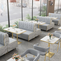 Canapé 2 places en cuir moderne pour restaurant, table à manger, ensemble de chaises, tabourets de table muraux pour café, thé au lait