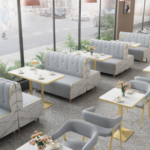 Canapé 2 places en cuir moderne pour restaurant, table à manger, ensemble de chaises, tabourets de table muraux pour café, thé au lait - Product Image 3