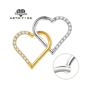 Anneaux de nez en forme de cœur incrustés de zircon, bijoux en titane F136, piercing rond, bijoux de mode, accessoire de fête - Product Image 2