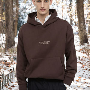 Sweat-shirts à capuche longs surdimensionnés pour hommes personnalisés avec logo brodé, tissu respirant écologique, imprimé uni d'automne - Product Image 3