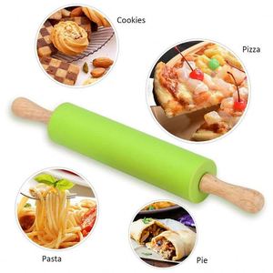 Rouleau à pâtisserie mini en silicone pour pâte à pizza, surface antiadhésive, manche en bois, pour fondant et pâtisseries - Product Image 4