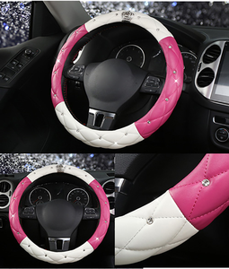 Universal 38cm 15 pulgadas lujo brillo Rhinestone brillante diamante cristal cuero mujeres coche <span class=keywords><strong>volante</strong></span> <span class=keywords><strong>cubre</strong></span> - Product Image 5