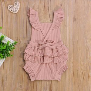 Monos de 3 colores para bebés de 0 a 24 meses, monos lisos con volantes, manga corta y espalda descubierta - Product Image 5