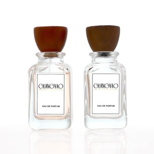 <b>50ml</b> Card Buckle Square Bottom <b>Bottle</b> Sub-<b>Bottle</b> Transparent Glass <b>Bottle</b> with Round Wooden Cap and Tapered Wooden Cap - Product Image 4