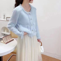 Damen Casual Kurzer Nerzvelours-Mantel mit Quastenkragen Gestrickter Cardigan für Herbst Winter Neuer Socialite-Look