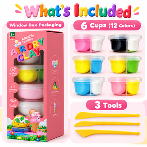 Kit de pâte à modeler à séchage à l'air libre 12 couleurs pour enfants avec 6 coupelles et 3 outils de sculpture, emballage personnalisé OEM - Product Image 2