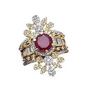 Anillo de Cóctel con Diseño de Flor y Rubí, Joyería de Oro de 9K, Engaste Pavé, Piedra Natural, Anillo de Compromiso o Boda para Mujer - Product Image 2