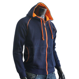 Sweats à capuche pour hommes 100% coton avec fermeture à glissière complète motif solide technique de teinture unie pour la mode d'hiver en plein air - Product Image 5