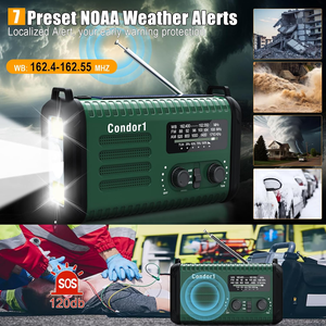 비상 날씨 경보 라디오 AM/FM/NOAA 핸드 크랭크 바람 위로/USB-C/태양열 발전 20000mAh 전원 은행 생존 라디오 - Product Image 5