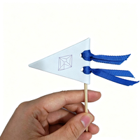 Drapeau triangulaire personnalisé avec bâton en bois, logo personnalisé, ruban, panneau décoratif pour cadeau, modèle ou plante en pot