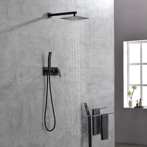 DB Brass Luxury Bathroom Hardware Sets Matte Black 10 Inch <b>Rainfall</b> <b>Shower</b> Head with Handheld Sprayer Rain <b>Shower</b> Faucet System - Product Image 4