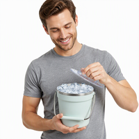 Seau à glace en acier inoxydable avec logo personnalisé, double paroi isolée sous vide, refroidisseur de boissons avec couvercle transparent, portable pour bar, pique-nique