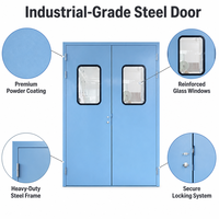 Porte industrielle moderne en acier à double ouverture, robuste, avec panneau de verre visible, bien étanche, pour salle blanche, vente directe usine OEM/ODM