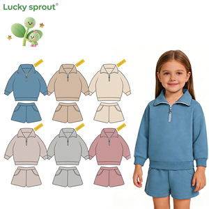 ชุดเสื้อผ้าเด็กแฟชั่น ฤดูใบไม้ผลิ ฤดูใบไม้ร่วง ชุด 2 ชิ้น ชุดเด็กวัยหัดเดิน สีพื้น ซิป 1/4 ชุดเสื้อแขนยาวเด็กผู้ชาย - Product Image 1