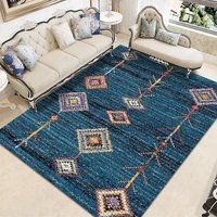 Custom Crystal Velvet Teal Blue Geometric Area Rug Printed Non Slip Soft Floor Mat Living Room Carpet Modern Moroccan Boho