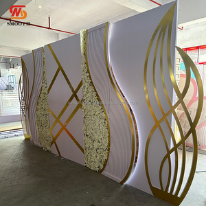 Toile de fond acrylique blanc or brillant LISSE décoration de scène support de fond de décor d'événement éclairé par LED avec panneau de fleurs artificielles - Product Image 4