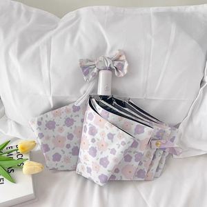 Parapluie Automatique Pliant 3 Volets Anti-UV UPF50 à Imprimé Floral Violet, Double Usage Pluie et Soleil, pour Femmes, Fabrication OEM en Gros - Product Image 3