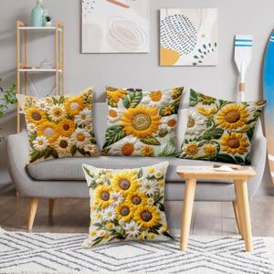 Sunflower Temu para <span class=keywords><strong>Amazon</strong></span> Retro <span class=keywords><strong>Funda</strong></span> de cojín de cuatro piezas Forma cuadrada personalizable para uso doméstico Inspiración de primavera y verano - Product Image 2