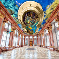Papier peint 3D pour plafond LeArt, style palais européen de luxe, ciel nuageux, angle pour décoration de plafond d'église