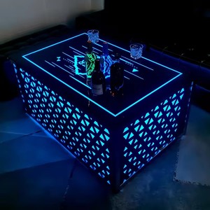 Thương mại Glowing Bar <span class=keywords><strong>Cocktail</strong></span> Pub đồ nội thất tùy chỉnh logo Kích thước kim loại khung Tempered Glass hộp đêm ánh sáng lên LED bảng - Product Image 5