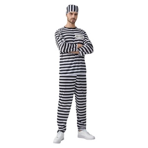 Disfraz de ladrón XJ para cosplay, conjunto a rayas blancas y negras para fiesta de Halloween, uniforme de prisionero para adultos, hombres y mujeres. - Product Image 1