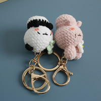 Porte-clés en gros fait main, mini fleur au crochet, lapin, panda, pendentif, breloque de sac, jouets amigurumi tricotés, animaux mignons