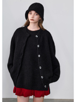 100% Reiner Kaschmir Umweltfreundliche Vintage Strickjacke für Damen Übergroßer Rundhals-Pullover mit Knöpfen Gerippter Saum und Bündchen Warm Weich für den Winter