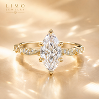 Bague de fiançailles en diamant de laboratoire taille marquise 2 carats E VVS, or jaune 14K, motif vigne torsadée, IGI, personnalisable OEM ODM, vente en gros