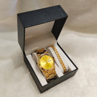 Gohuos 8807 Ensemble de mode 3 pièces : Bracelet chaîne, Boîte en cuir noir et Montre homme étanche en acier lumineux Reloj Montre