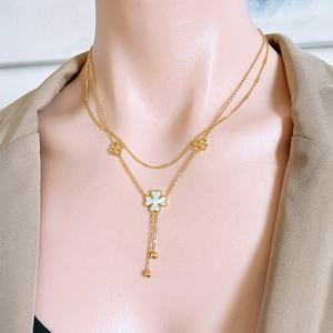 Оптовая продажа, ювелирные изделия, цепочка до ключицы, белая жемчужная оболочка, Длинная кисточка, золотое ожерелье-бабочка из нержавеющей стали для женщин - Product Image 3