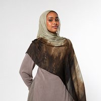 Foulard Hijab Modal Vela à motif pied-de-poule marron et crème, long, imprimé floral, avec logo personnalisé du fabricant
