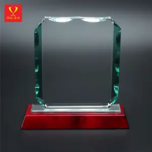 High Quality Customize Trophy Crystal Transparent Custom Size Solid Wood Bottom Crystal Trophy