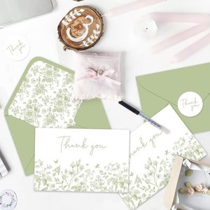 Biglietti di Auguri Floreali Verde Salvia, Biglietti Vuoti per Messaggi, Biglietti di Ringraziamento con Buste e Adesivi per Matrimoni e Addii al Nubilato - Product Image 3