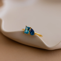Magnifique ensemble de bagues en laiton plaqué or 18 carats avec pierre de naissance et zircon, bijoux minimalistes vintage, idéal pour mariages ou fêtes