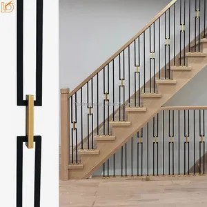 Wholesale Indoor Square 1/2"*44" Double Bar with a Golden Chain Link Wrought Iron Staircase Spindle Metal Stair Baluster