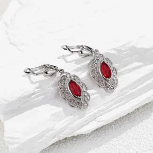 VANFI Rose red horse eye main stone flower shape silver women fashion earrings