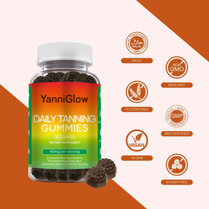 ยาแน่กโลว์ ผลิตภัณฑ์เสริมอาหารแบบ OEM แบรนด์ส่วนตัว ฮาลาล บำรุงผิวสวย วิตามินช่วยให้ผิวแทน ไบโอเทค คอลลาเจน วิตามินกัมมี่สำหรับผิวแทน ขนมกัมมี่ - Product Image 6