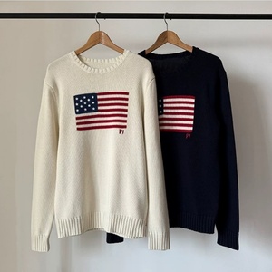 Individuelles Logo Neuester OEM Klassischer Amerikanische Flagge Jacquard Strickpullover O-Ausschnitt Neues Design Herren Strickpullover mit Stickerei RL - Product Image 4