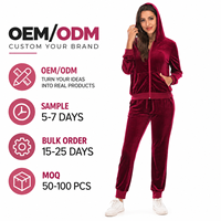 Ensemble de survêtement en velours personnalisé pour femme, coupe décontractée, vêtements de détente tendance, velours doux et luxueux, sweat à capuche zippé intégral et pantalon de jogging, ensemble deux pièces